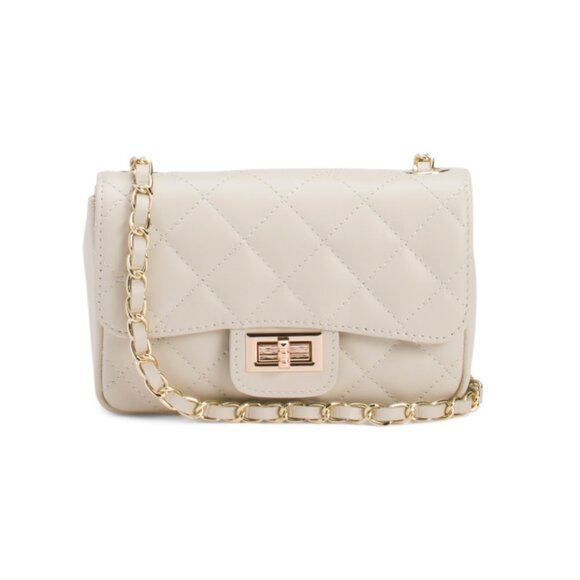 PERSAMAN NEW YORK Winter White Made In Italy Quilted Leather Crossbody